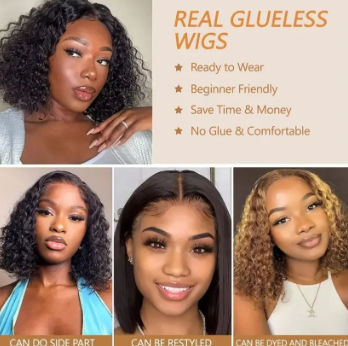 glueless curly bob wig ready to wear beginner friendly no glue required