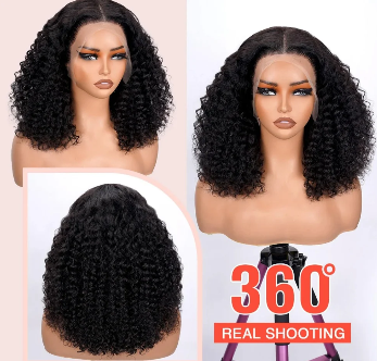 5x5 glueless deep curly human hair wig 360 view front side and back
