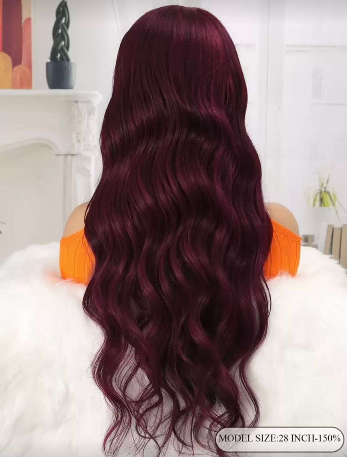 Long burgundy lace front wig loose wave back view