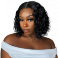 10 inch brazilian deep wave curly bob wig glueless lace closure worn by model